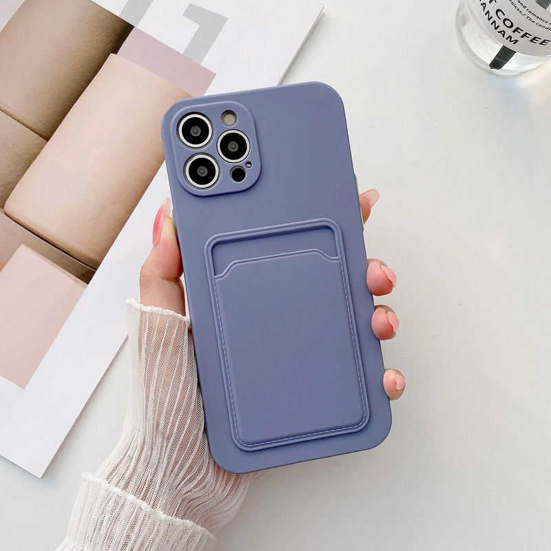 Capa de telefone LVOEST para iPhone 11, 12, 13 Pro Max, XR, X, XS Max, 7, 8 Plus, SE 2020, 12 Mini, 14, 15 - Capa de silicone macio com suporte para cartão.