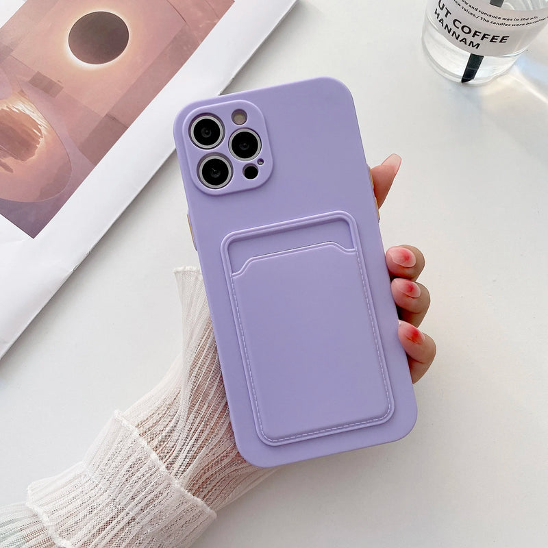 Capa de telefone LVOEST para iPhone 11, 12, 13 Pro Max, XR, X, XS Max, 7, 8 Plus, SE 2020, 12 Mini, 14, 15 - Capa de silicone macio com suporte para cartão.