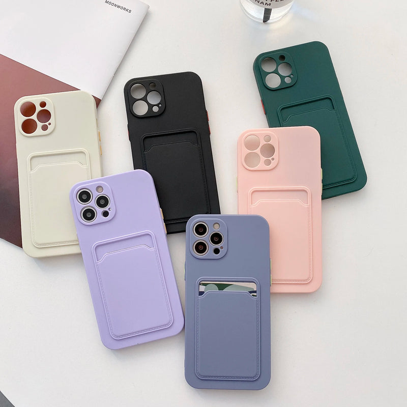 Capa de telefone LVOEST para iPhone 11, 12, 13 Pro Max, XR, X, XS Max, 7, 8 Plus, SE 2020, 12 Mini, 14, 15 - Capa de silicone macio com suporte para cartão.