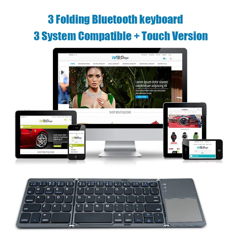 Teclado Bluetooth Dobrável com Touchpad para iOS, Android e Windows

Teclado Mini Sem Fio com Armazenamento

Três Sistemas Universais